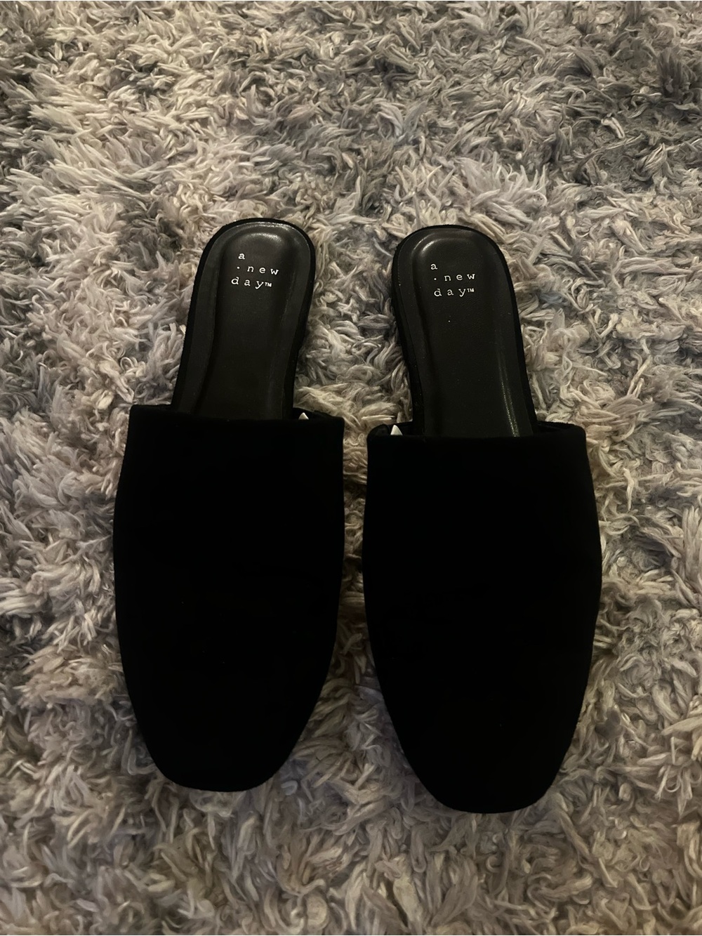 a new day Black Square-Toe Slip-On Mules